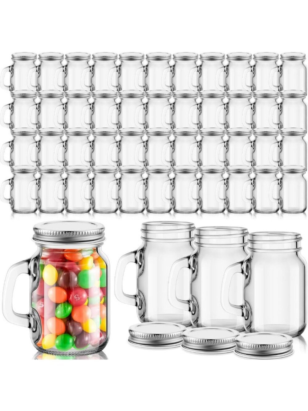 48 Pcs Mini Mason Jars with Lids & Handles - Perfect for Crafts & Storage